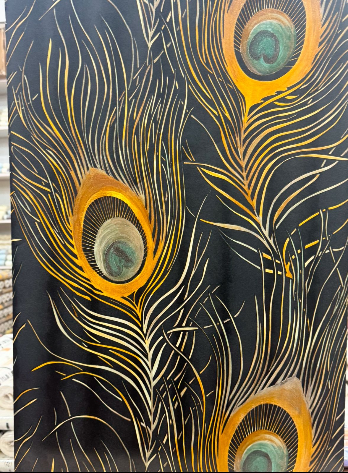 BLACK WITH GOLDEN PEACOCK FEATHER 